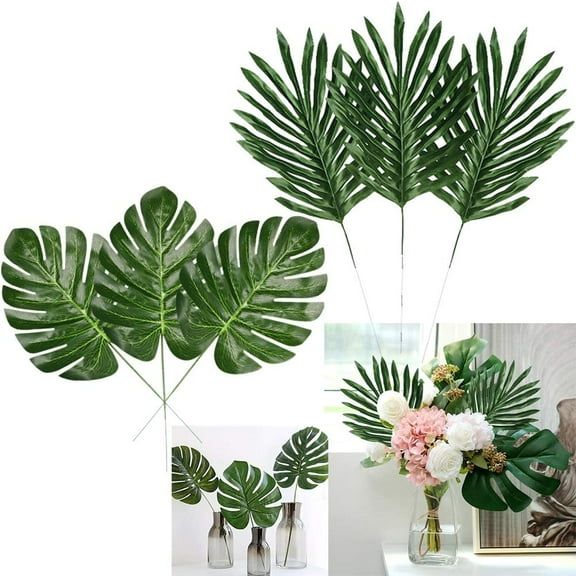 Sunjoy Tech 22PCS Artificial Palm Leaves Faux Monstera Leaves Stems Tropical Plant Simulation Safari Leaves for Hawaiian Party Jungle Beach Theme Party Table Leave Decorations