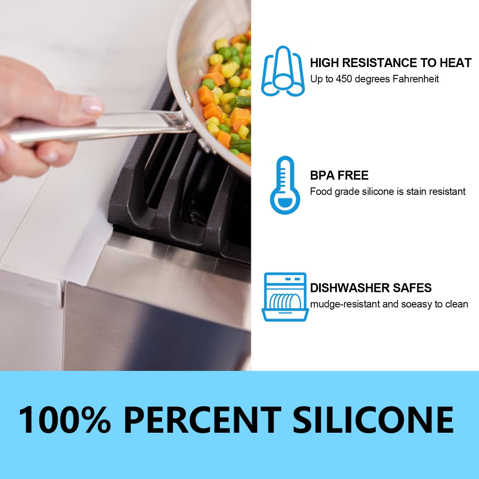 Hengbo  2 Pack Silicone Stove Seam Covers 25inch Cooktop Seal Covers Kitchen Heat Resistant Stove Seam Filler Seal Countertop Oven Stove Washer Washer Dryer Leak Between ClearWhite