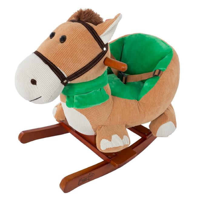 Happy Trails M400008 Rocking Horse Plush Animal on Wooden Rockers with Seat & Seat Belt & Sounds