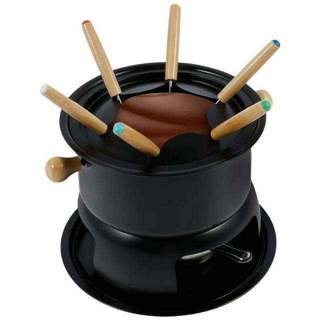 CHUANK Cheese Chocolates Fondue Versatile Fondue Melting Pot Kit Stainless Steel Fondue Pot Set Even Heating Fondue Maker Protective Fondue Set with 6 Forks for Melting Chocolates