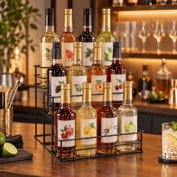 3-Tier Coffee Syrup Organizer, 12-Bottle Storage Rack for Coffee Bar