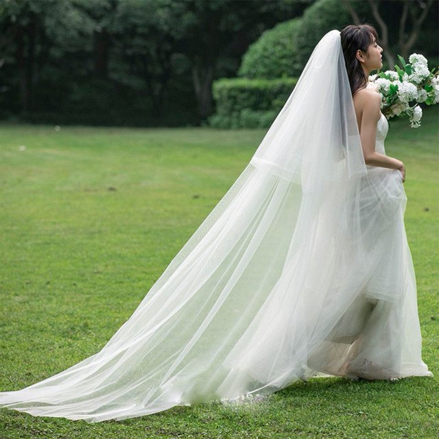 Lefu Coiffe de Mariée Longue Blanche Crème pour Femmes avec Peigne