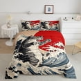 thumbnail image 2 of Feelyou Kawaii Cat Kitten Queen Comforter Set for Teens, Tokyo Ocean Waves Bedding Sets, Retro Japanese Style Reversible Bedding Comforter Set, Lightweight Room Decor, 3pcs, 2 of 8