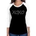 thumbnail image 1 of LA Pop Art Women's Raglan Baseball Word Art T-shirt - XOXO, 1 of 2