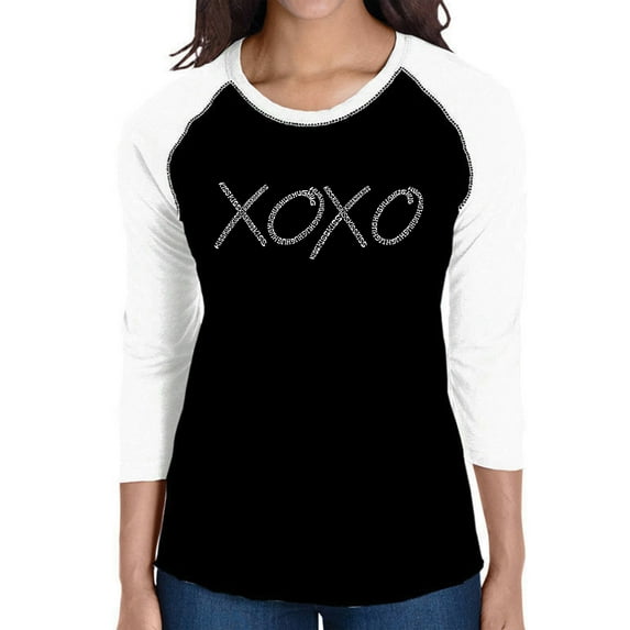 LA Pop Art Women's Raglan Baseball Word Art T-shirt - XOXO