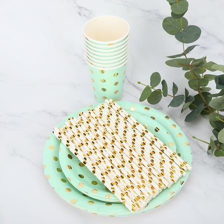 

Disposable Dots Print Paper Plate Cup Straw Birthday Wedding Party Supplies Dish Tableware