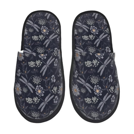 

Qekee Wildflowers And Dragonflies print Slippers for Women and Men Fluffy Cute Cozy House Slipper Funny Furry Bedroom Slippers for Women Indoor -Large