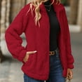 thumbnail image 4 of Lovskoo Womens Full Zip Up Fuzzy Fleece Jacket Stand Collar Winter Solid Color Long Sleeve Shrink Cuffs Loose Lapel Coats Outerwear Red, 4 of 7