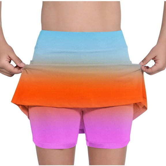 ATOGUTA Girls Skirt With Shorts Flowy Athletic Shorts Kids A Line Pleated Tennis Golf Skirts Orange, Size 2T-14