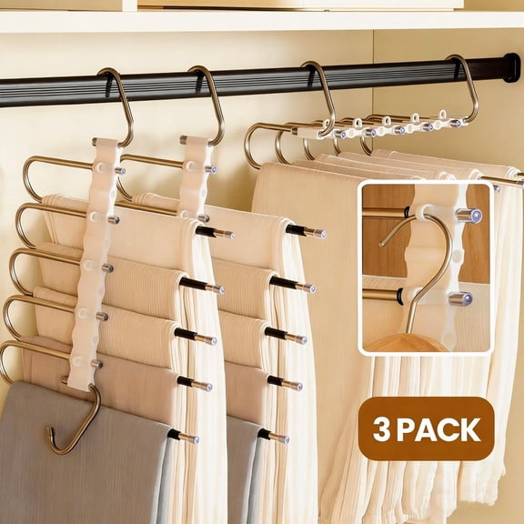 ZHIJYBO Pants Hangers Space Saving, 3 Pack Pants Hanger Non-Slip Stainless Steel, Pant Hangers Space Saving Jean Hangers for Closet, Anti-Slip Hanger for Pants Skirts Scarf Legging