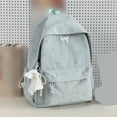 thumbnail image 3 of Solid Color School Backpack, Bow Embroidery Backpack with Pendant, Lightweight Breathable Bookbag for Middle School College, Blue, 3 of 9