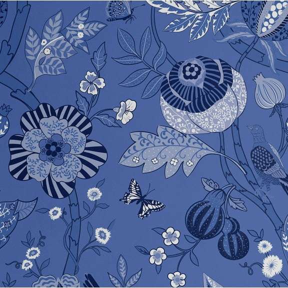 S4Sassy Floral and Bird Wallpaper - Blue Wall Covering, 25" x 120" Self-Adhesive Textured Vinyl Wall Paper, Wallwrap, Easy DI Walls Covering For Farmhouse Bedroom, Living Room, Living Spaces