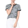 thumbnail image 1 of INSPIRE CHIC Women's Short Sleeve Contrast Cartoon Cats Pet Print Tee Ringer T-Shirt Tops XS Gray, 1 of 6