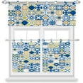 thumbnail image 2 of Light Filtering Kitchen Window Curtains Valances and Tiers Set, Moroccan Portuguese Tile Patterns Bohemian Print Rod Pocket Curtains Living Room Bedroom Bathroom Valance 3 Piece Set, 2 of 6