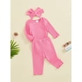 thumbnail image 3 of FEORJGP Toddler Baby Girls 3 Piece Basic Outfits 0 3M 6M 12M 18M Infant Long Sleeves Romper Solid Color Ribbed Jumpsuits and Elastic Pants Headband Kiasual Cute Clothes for Spring Fall Daily, 3 of 7