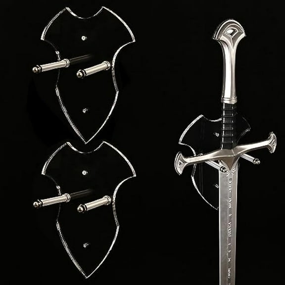 Transparent Sword Display Wall Mount, 2 Pcs Acrylic Vertical Sword Rack, Shield Design, Space-Saving Wall Hooks for Various Swords and Axes