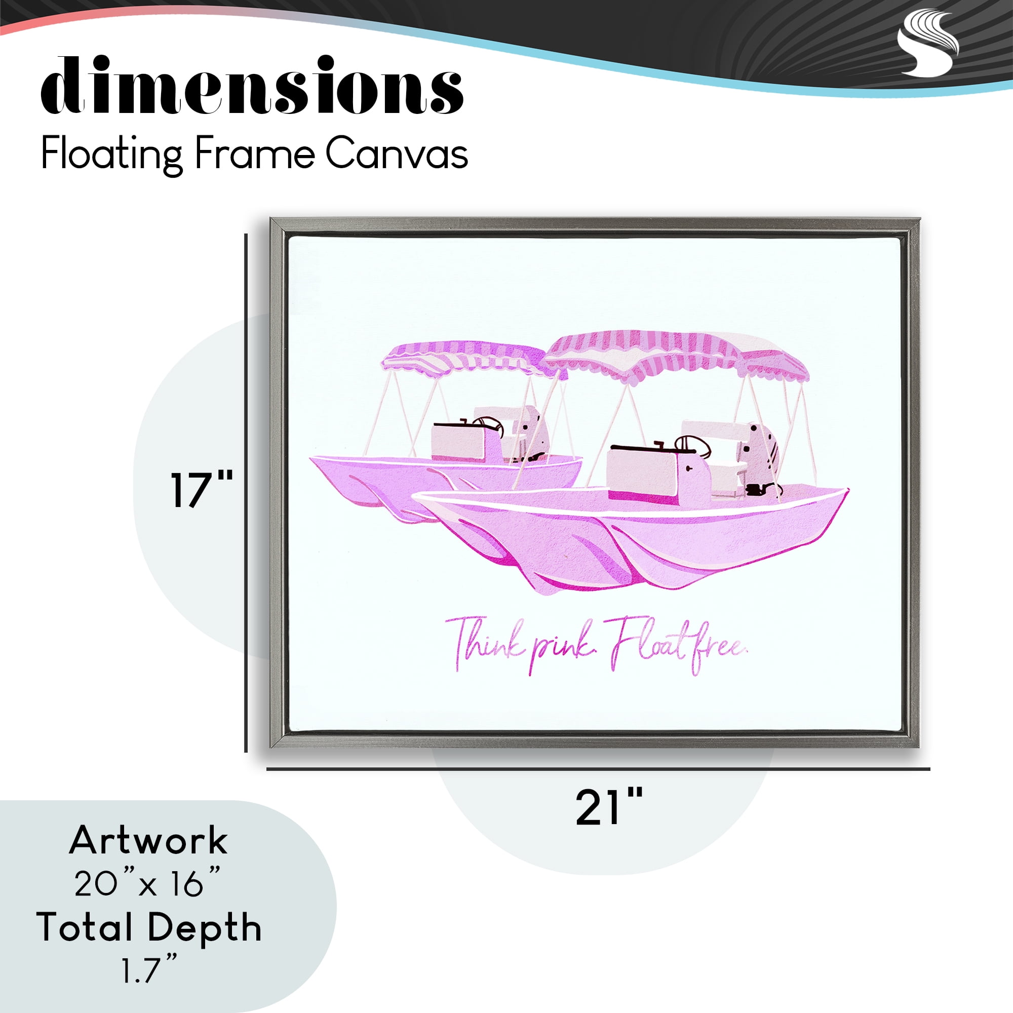 Think Pink Float Free Boats Gray Framed Floater Canvas Wall Art, design by Ziwei Li