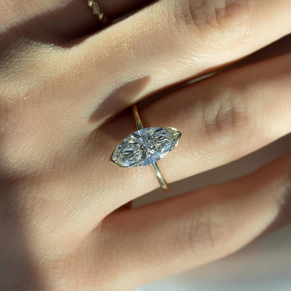 Solitaire Brilliance 2CT Marquise Moissanite Solitaire Engagement Ring for Women 10k Yellow Gold Ring Size 4