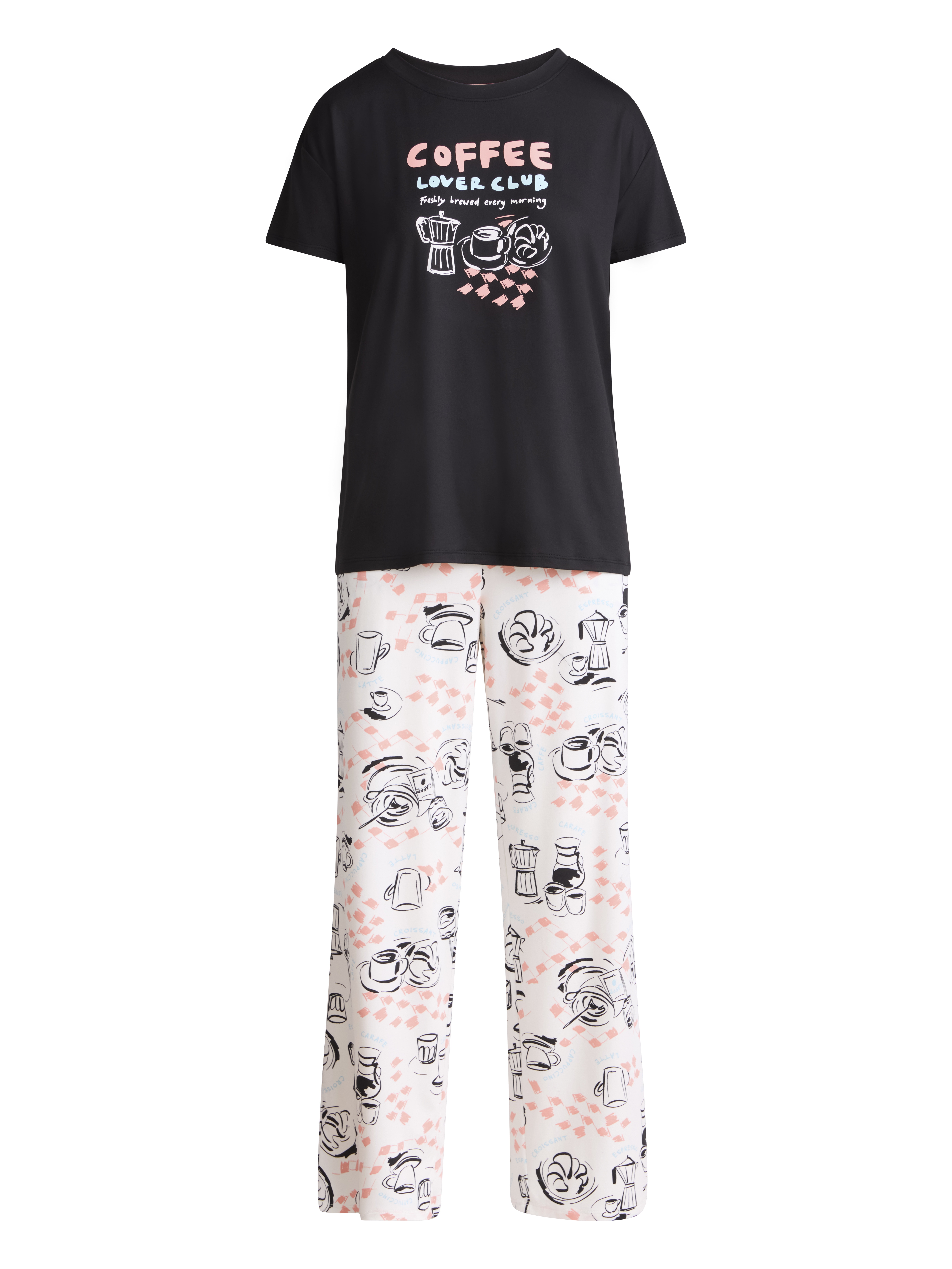 Joyspun Women's Short Sleeve Sleep Top and Open Leg Pants Pajama Set, 2-Piece, Sizes XS-3X