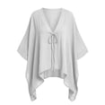 thumbnail image 5 of Babysbule Women V Neck Tie Front Batwing 3/4 Sleeve Oversized Loose Casual Top for Summer Vacation Daily Outfits, 5 of 9