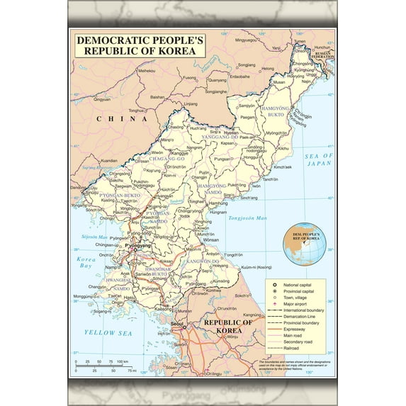 24"x36" Gallery Poster, united nations map of north korea