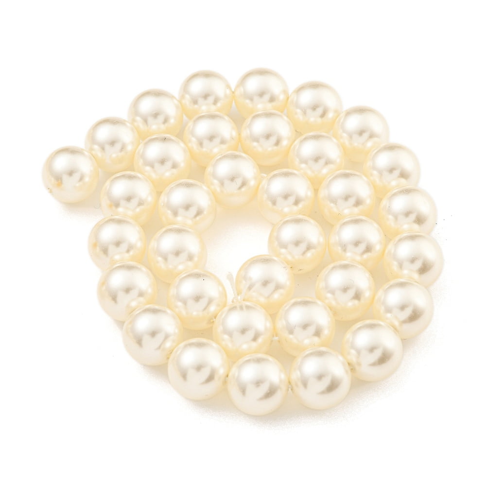 Glass Pearl Beads Strands Round Bisque 12mm Hole: 0.8mm 35pcs/strand 16.14''(41cm)