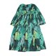 thumbnail image 1 of Vestido largo holgado verde con mangas largas tipo farol y escote en V profundo para mujer, estampado floral, verde XL, 1 of 14