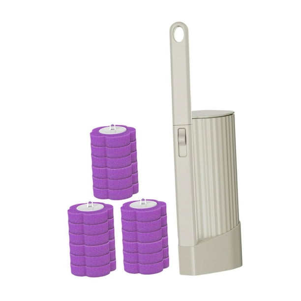 Cepillo de baño desechable, accesorios para inodoro, cabezales de repuesto para montaje en pared, mango largo Púrpura