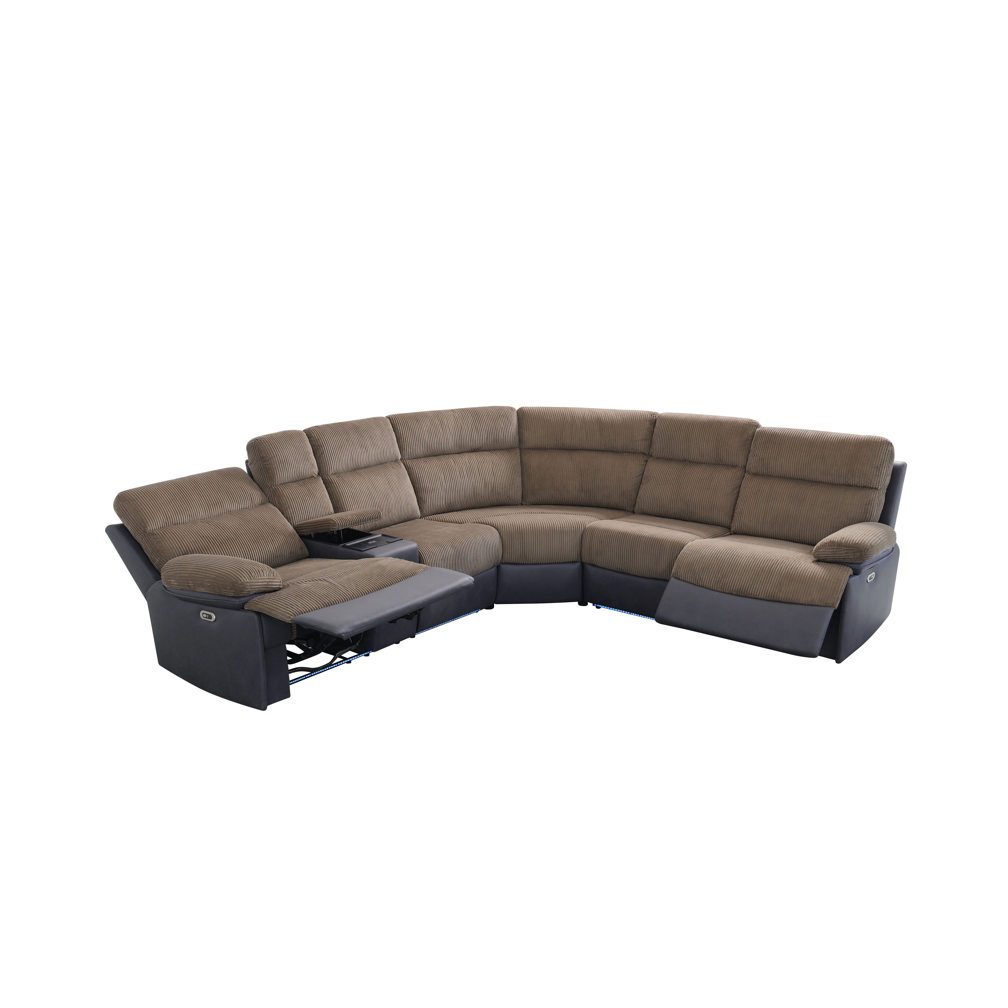 MAYEERTY Oversized Power Recliner Sectional Sofa, L-Shape Corner Couch with Wireless Charging, USB Port, LED Lights & Storage Pocket, for Living Room, Home Theater
