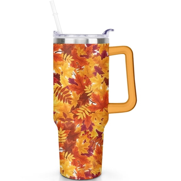 40oz Fall Tumbler with Spill Proof Lid Handle 40 oz Fall Theme Tumbler with Straw Double Insulated Travel Coffee Cup Fall Gifts for Men Women