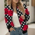 thumbnail image 2 of Womens Jackets Polka Dot Floral Zipper Bomber Fashion Long Sleeve Windbreaker Outerwear Trendy Clothes, 2 of 5