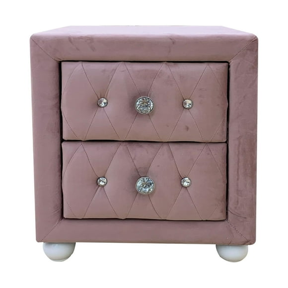 Mesa de noche Acme tapizada rosa 43x43x43 cm 2 cajones