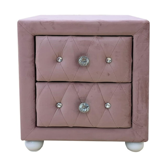 Mesa de noche Acme tapizada rosa 43x43x43 cm 2 cajones