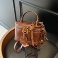 thumbnail image 6 of Retro PU Leather Bucket Bag for Women Zipper Closure Small Crossbody Handbags with Pendant Shoulder Tote Handbag Casual Shopper Handbag for Work & Daily Use (Brown), 6 of 10