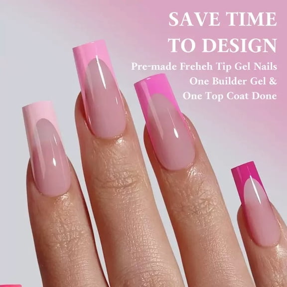 YTTAL (Buy 2 Get 1 Free)24Pcs Medium Almond Press On Nails, Pink Ombre French Tip Fake Nails, Pre-made Soft Gel False Nails for Women, Reusable Nail Art Manicure Decorations