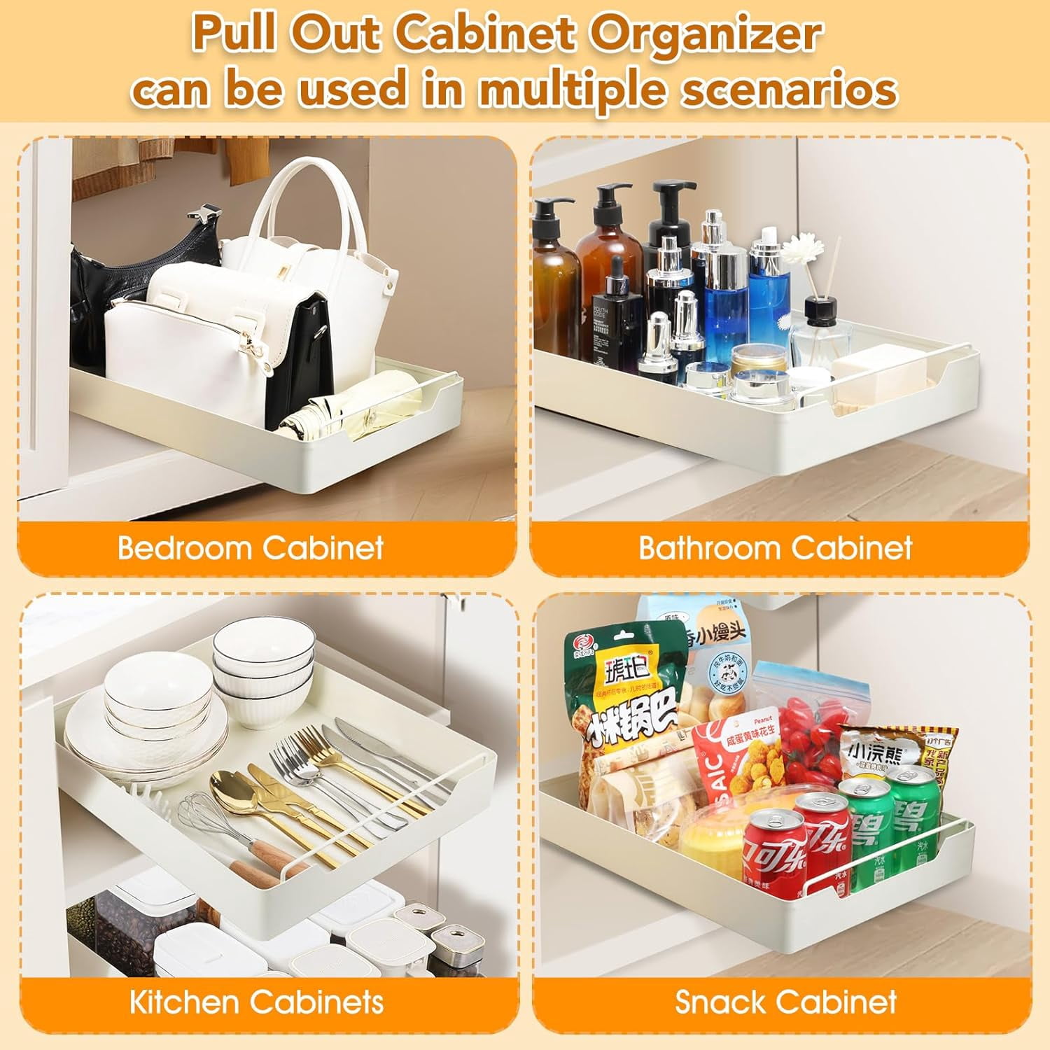 TEXIJUSO Pull Out Cabinet Organizer, Heavy Duty Slide Out Drawers for Kitchen Cabinets Adhesive Cabinet Slide Out Drawers for Kitchen Bathroom