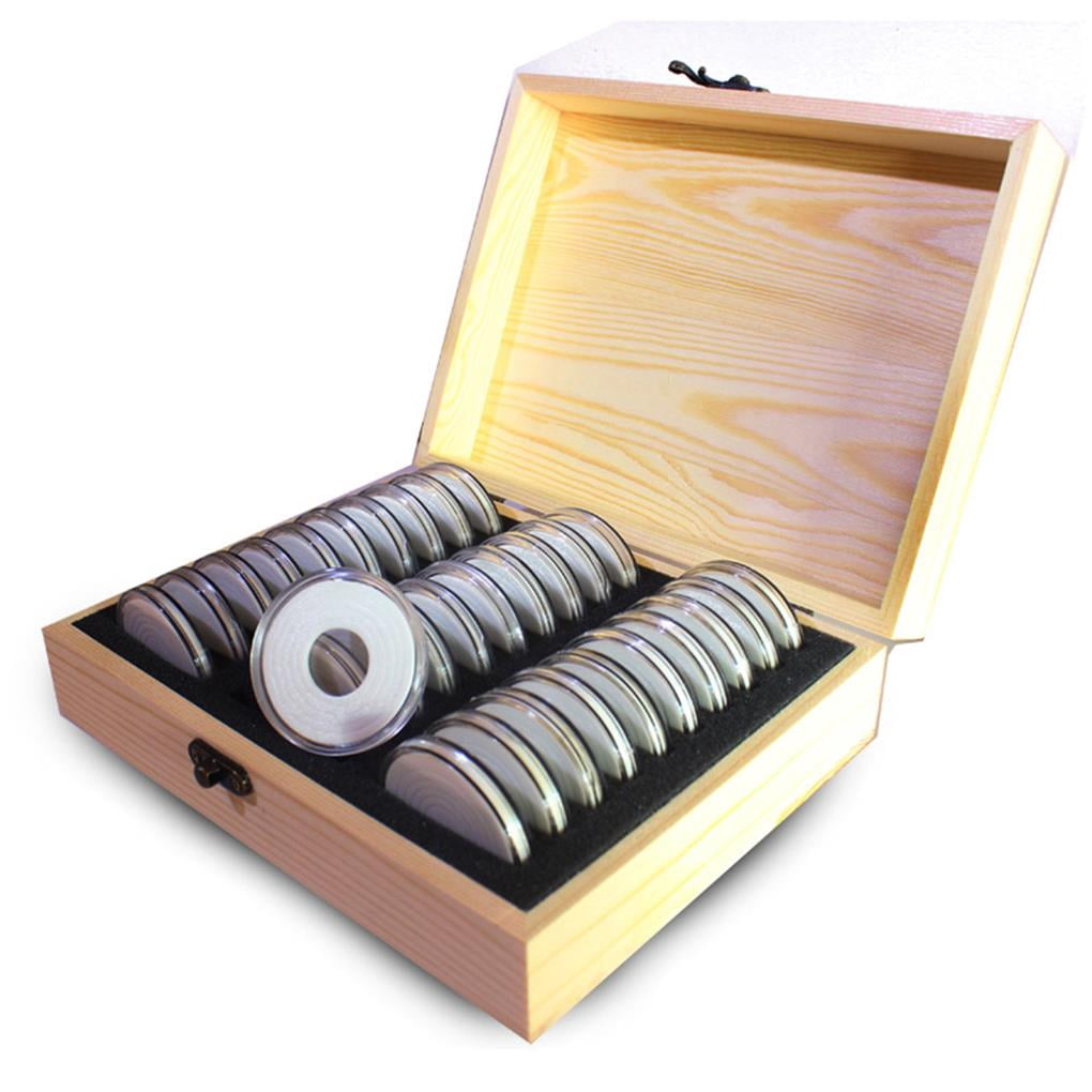 Caja De Almacenamiento De Monedas De Madera Con Almohadillas Ajustables – Capacidad Para 30, 50 O 100 Monedas
