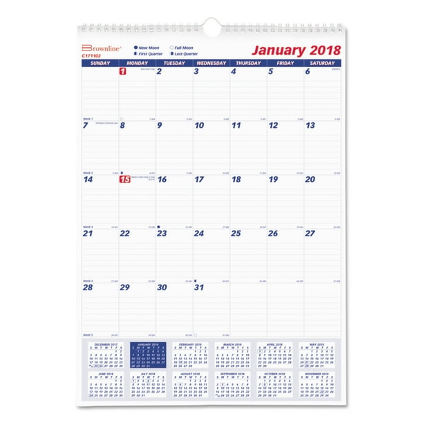 Brownline One Month Per Page Twin Wirebound Wall Calendar, 12 X 17 