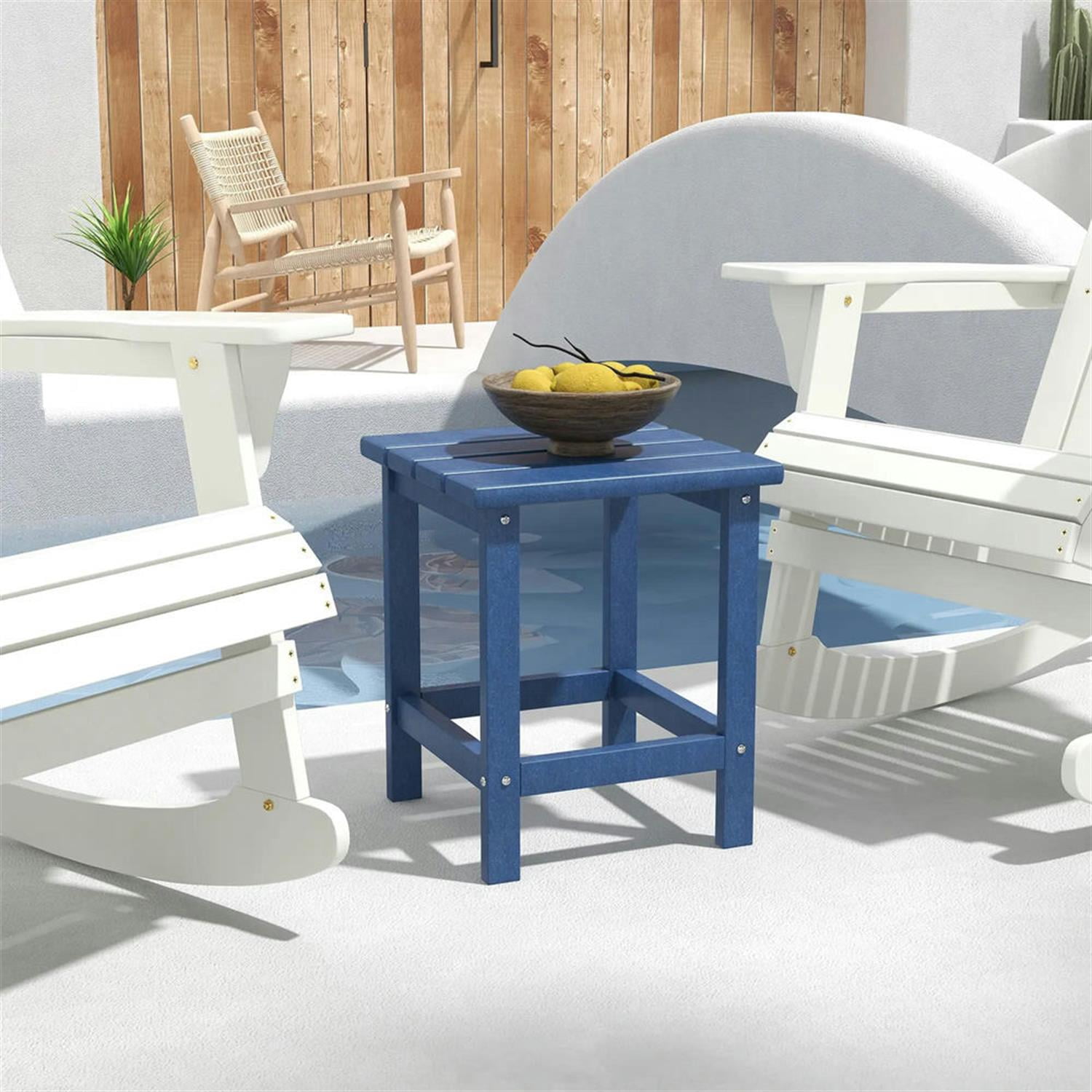 Demi Bonn 15" Square Outdoor End Table, HDPE Plastic Tea Table with Adirondack Chair Compatibility for Backyard & Lawn, Blue