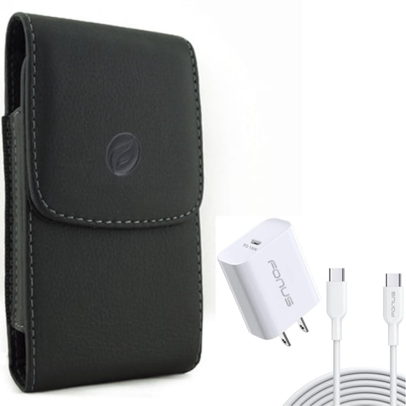 For Google Pixel 6a - 18W PD Home Charger w Case Belt Clip, Fast Type-C 10ft Long Cable Quick, Leather Holster Cover for Google Pixel 6a Phones