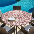 thumbnail image 4 of Farmhouse Red Fitted Tablecloth with Elastic Edged, Round Table Cloth for Dining Table, Vintage Flower Leaf Botanical Plant Waterproof Oil Proof Table Cover for Indoor Outdoor 45"-54", 4 of 9