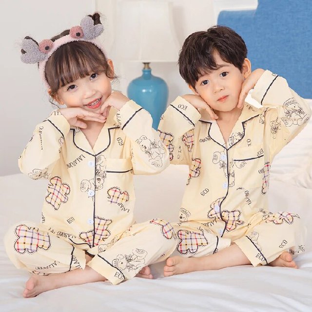 Conjuntos de pijama de manga larga para niños, cárdigans finos para el hogar, ropa de dormir de algodón con bolsillos para Navidad y otoño