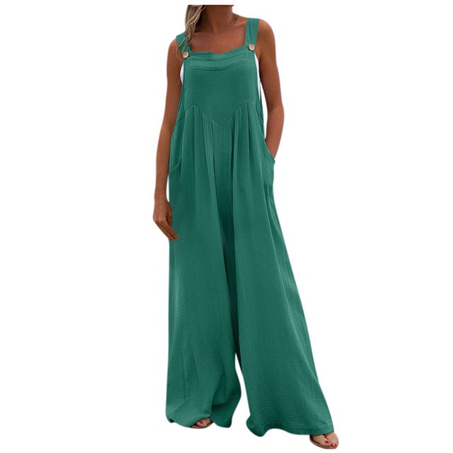 Mono Para Mujer, Mono Informal A La Moda Con Hombros Descubiertos, Mono Con Tirantes Y Botones Sólidos, Pantalón de Pierna Con Bolsillo Ancho Odeerbi ODB-4