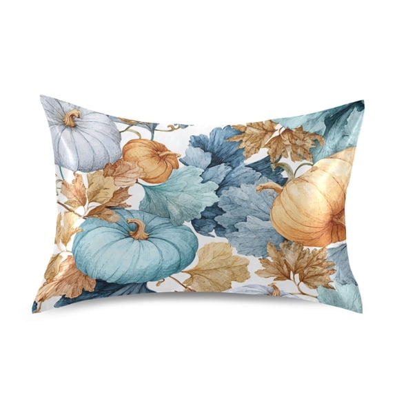 Watercolor Blue Pumpkins Leaves Autumn Satin Pillowcase Envelope Design Pillow Covers 1 Pack Standard Size 20" x 26"