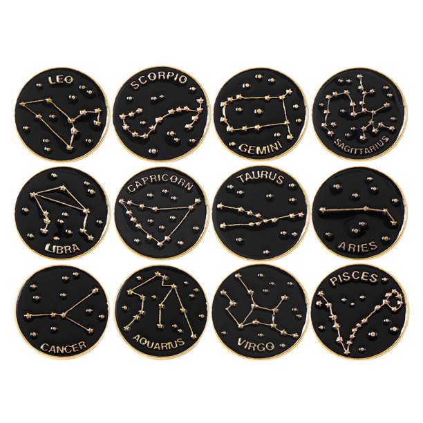 12pcs Constellation Enamel Pon Conjunto de la constelación Broches Conjunto de la solapa del zodiaco para mochilas