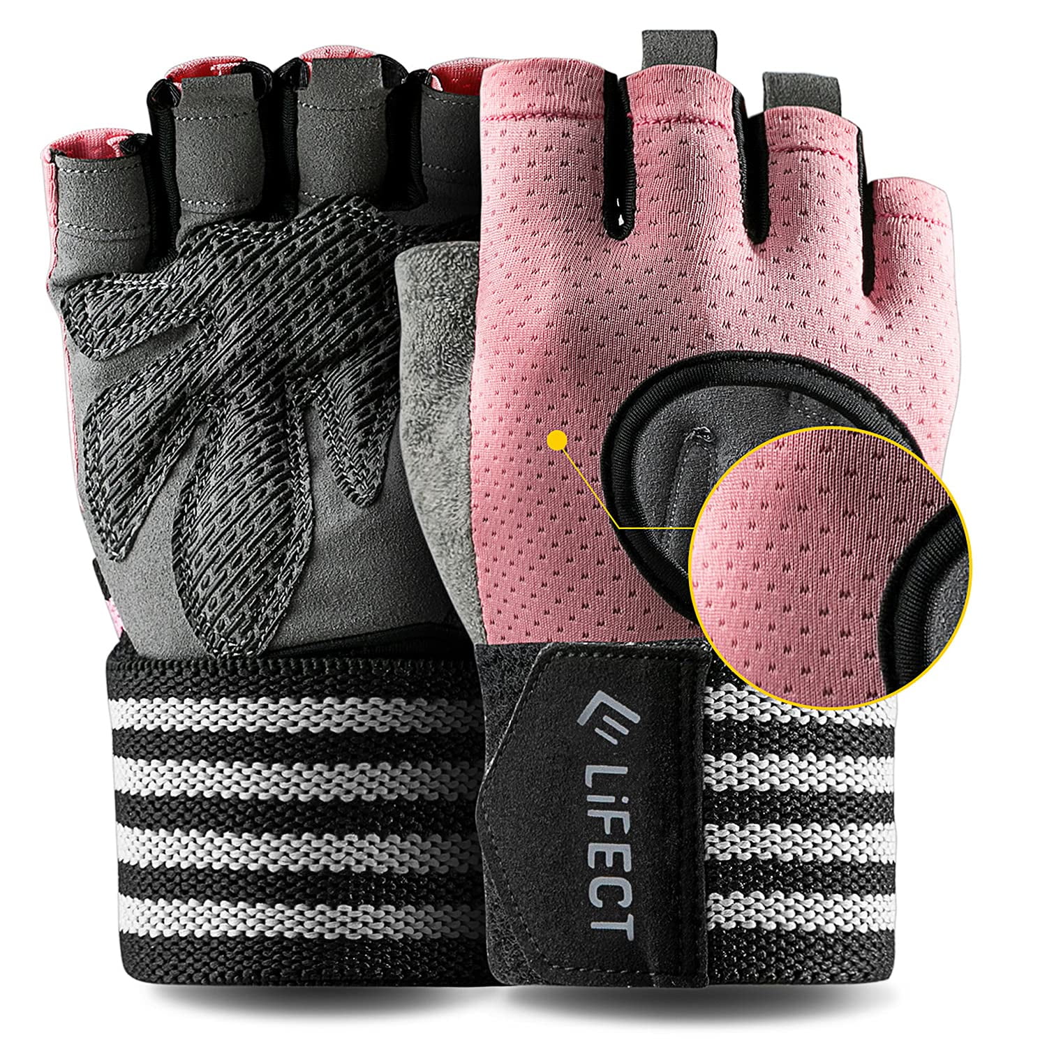 Workout Gloves LIFECT Gym Gloves for Men Women Anti-Slip Fingerless Weight Lifting Gloves with Wrist Support for Weightlifting Training Fitness Hanging Pull ups Full Palm Protection & Wrist Protection 