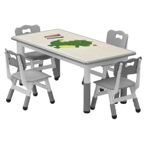 Kids Table and Chair Set, Toddler Table with 4 Chairs for Ages 2-10, Graffiti Desktop, Non-Slip Legs, Arts & Crafts Table, Height Adjustable, Children Activity Table for Daycare Classroom Home