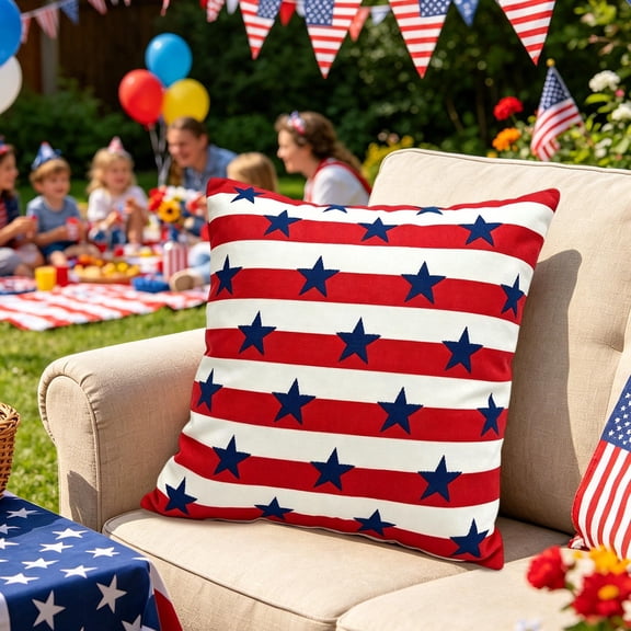 CaiTeLin Red White Blue Patriotic Throw Pillow, Flag Bow Lumbar Pillow with Americana Design, 4th Of July Home Decor for Couch, Sofa, Bed, Porch, Patio, Outdoor, Memorial Day, Party, Gift
