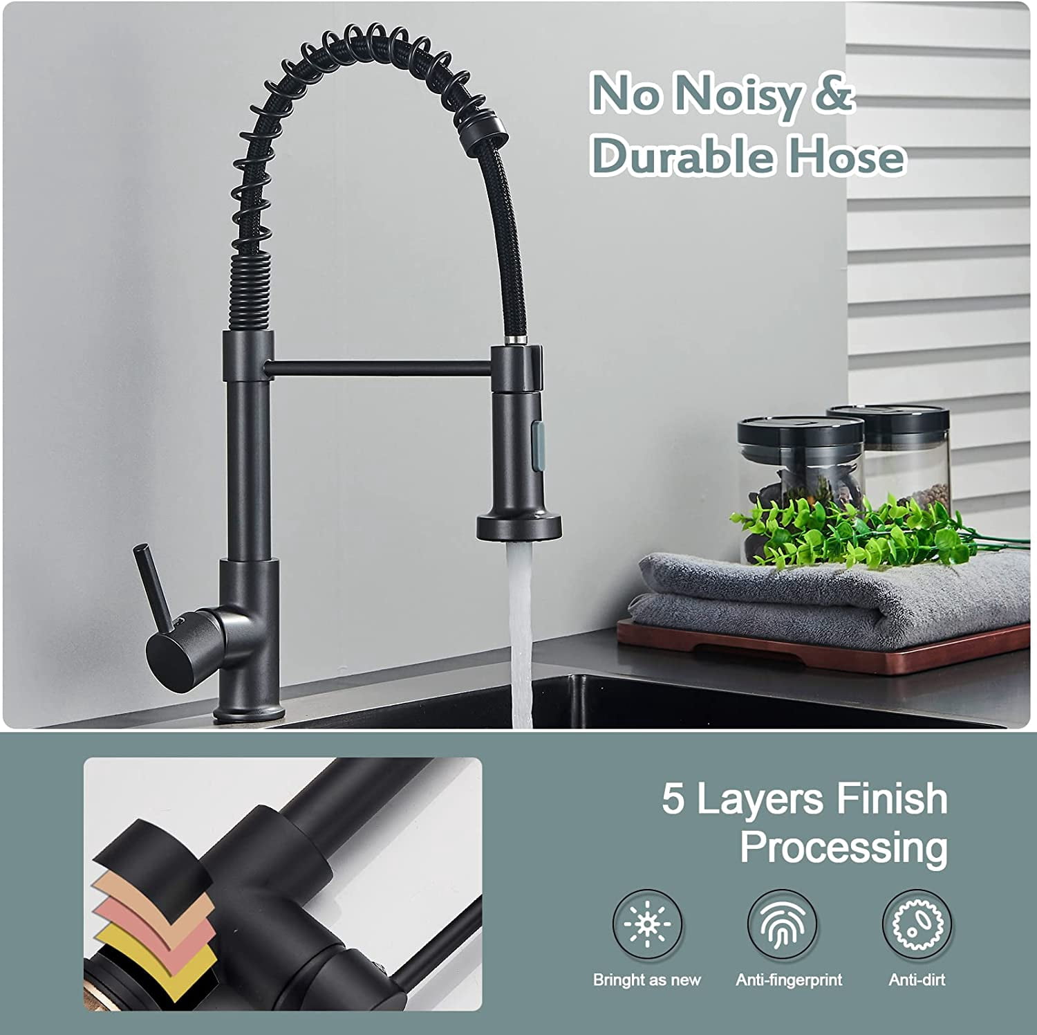 Zovajonia Black Kitchen Faucet With Pull Out Sprayer For Kitchen Sink Single Hole Commercial Kitchen Faucet