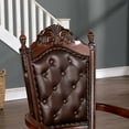 thumbnail image 5 of Furniture of America Rukia Tufted Indoor Faux Leather and Wood Brown Cherry Arm Chairs (Set of 2), 5 of 6